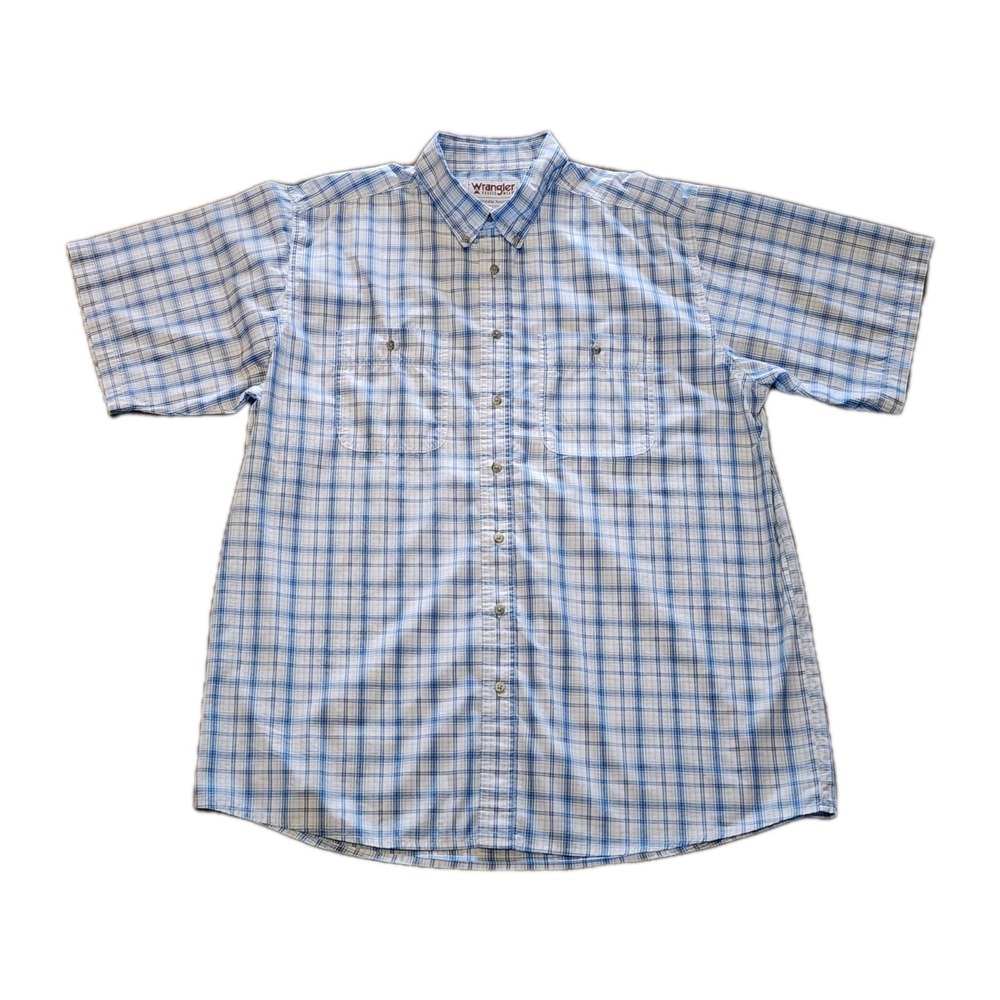 Wrangler Rugged Wear Men's Dress Shirt, Size 2XLT, Blue Plaid, Short Sleeve